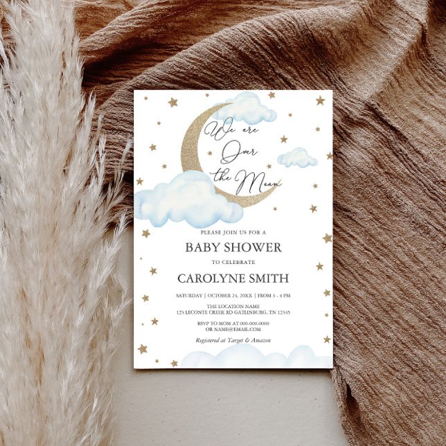 Over the Moon Blue Baby Shower Invitation (Creator Uploaded)