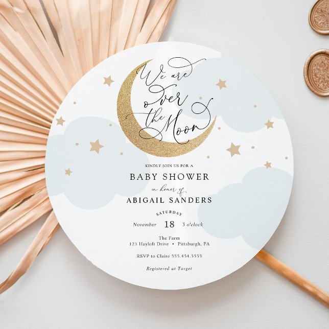 Over the Moon Blue Baby Shower Invitation (Creator Uploaded)