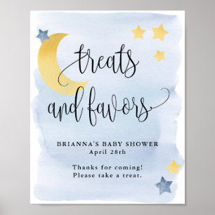 Over the Moon, Blue Baby Shower Treats and Favour Poster