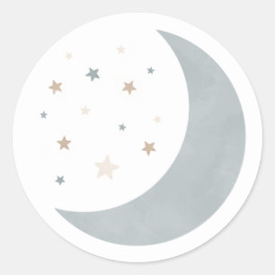 Over the Moon Blue Boy Baby Shower Classic Round Sticker