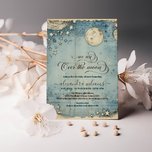Over the Moon Blue Boy Baby Shower Invitation