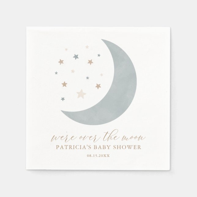Over the Moon Blue Boy Baby Shower Napkins (Front)