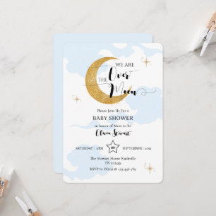 Over the moon Blue Dreamy Baby Shower Invitation