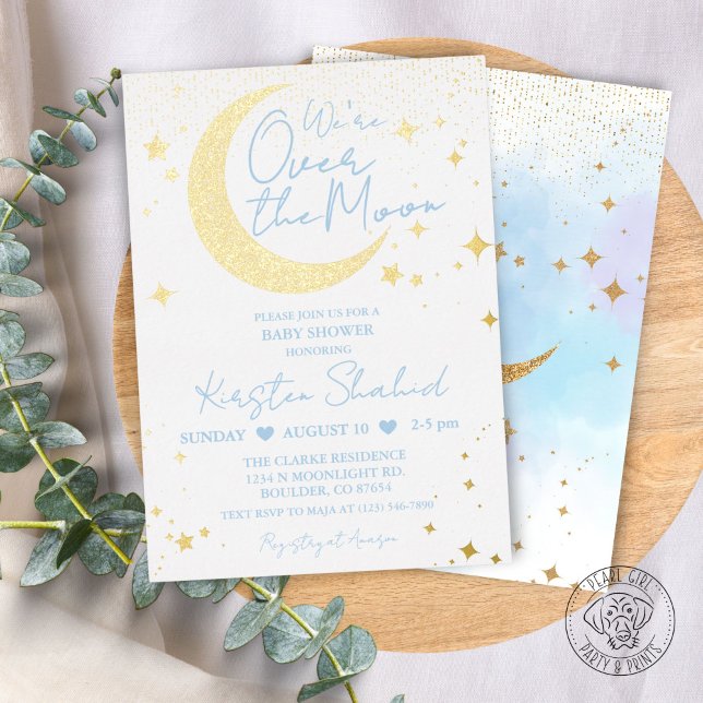 Over the Moon Blue Foil Baby Shower Invitation (Creator Uploaded)