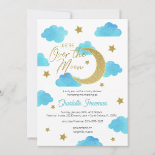 Over the Moon Blue & Gold Baby Shower Invite