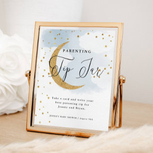 Over the Moon Blue Parenting Tips Baby Shower Game Poster