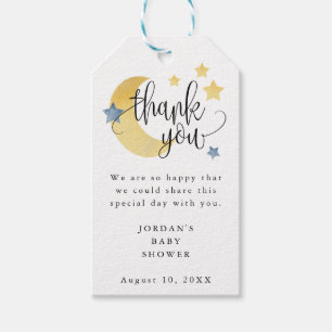 Over the Moon Blue Personalised Baby Shower Favour Gift Tags