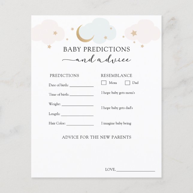 Over the Moon Blue Pink Baby Advice Predictions (Front)