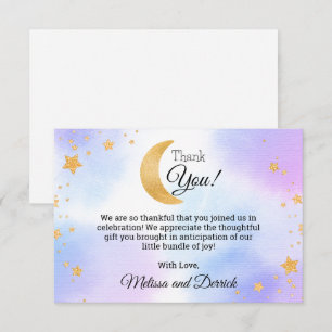 Over the Moon Blue Pink Baby Shower Thank You Card