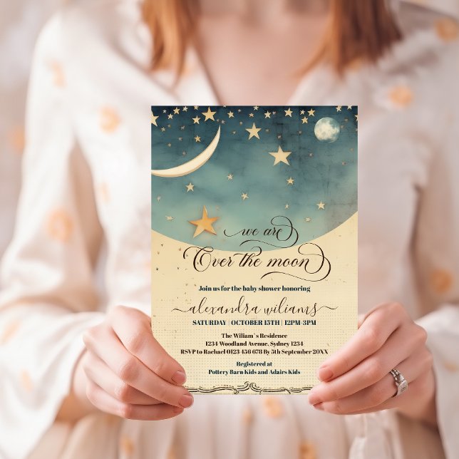 Over the Moon Blue Watercolor Baby Shower Invitation (Creator Uploaded)