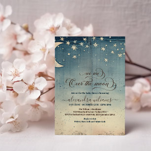 Over the Moon Blue Watercolor Baby Shower Invitation