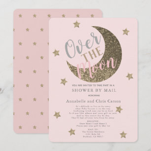 Over the Moon Blush Pink Baby Shower By Mail Invitation