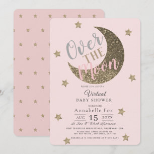 Over the Moon Blush Pink Virtual Baby Shower Invitation