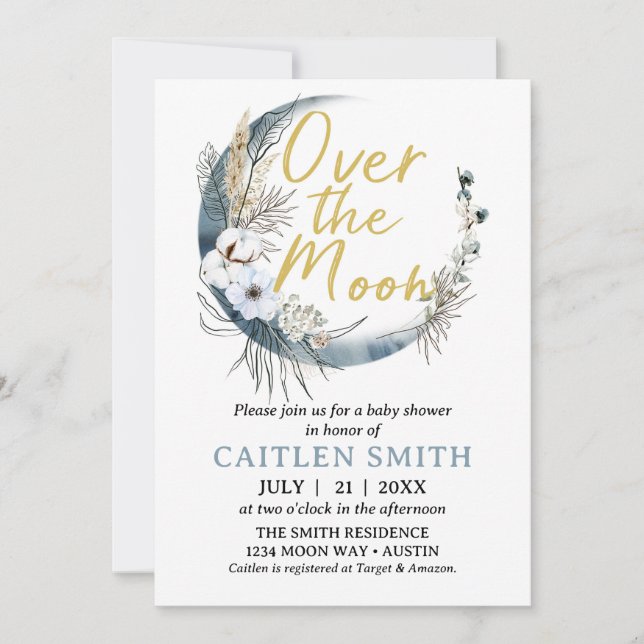 Over the Moon Boho Baby Shower Boy Invitation (Front)