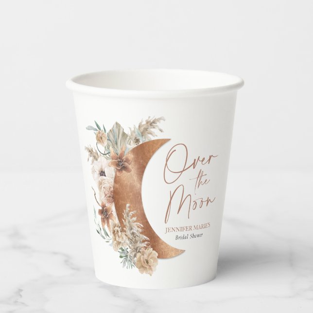 Over the Moon Boho Bridal Shower Paper Cups (Front)