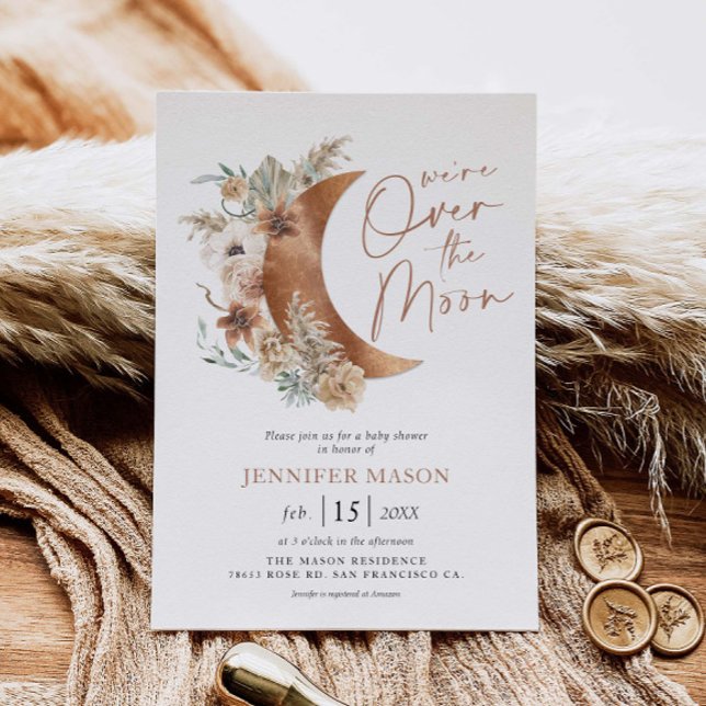 Over the Moon Boho Gender Neutral Baby Shower  Inv Invitation (Creator Uploaded)