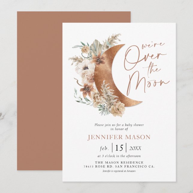 Over the Moon Boho Gender Neutral Baby Shower  Invitation (Front/Back)