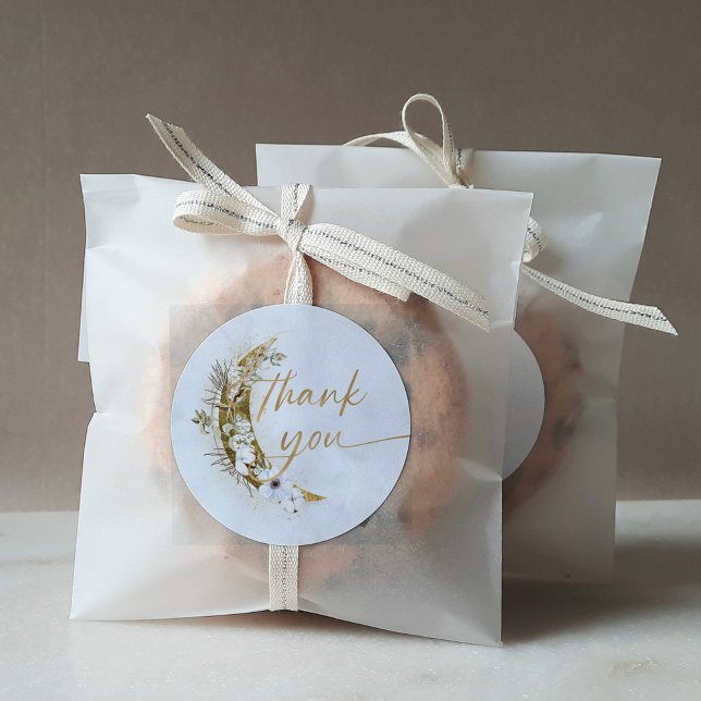 Over the Moon Boho Gold Dust & Clouds Classic Roun Round Sticker (Creator Uploaded)