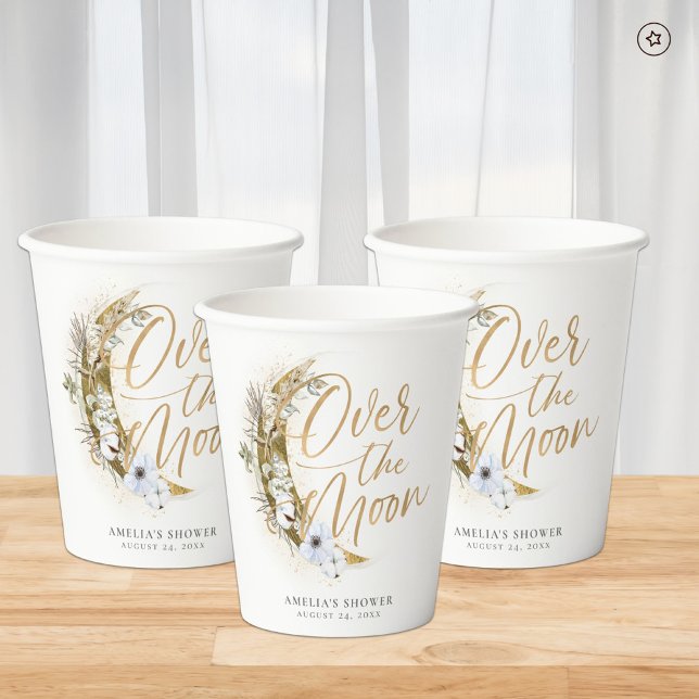Over the Moon Boho Gold Dust & Clouds Paper Cups (Creator Uploaded)