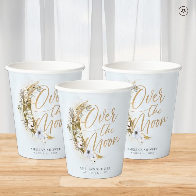 Over the Moon Boho Gold Dust & Clouds Paper Cups (Creator Uploaded)