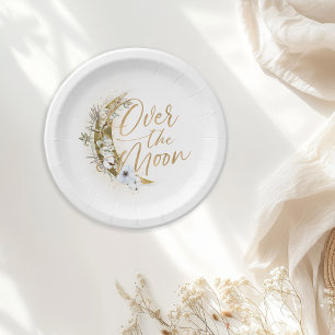 Over the Moon Boho Gold Dust & Clouds Paper Plate