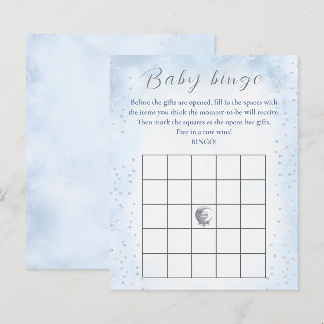 Over The Moon Boy Baby Shower Game Baby Bingo (Front/Back)