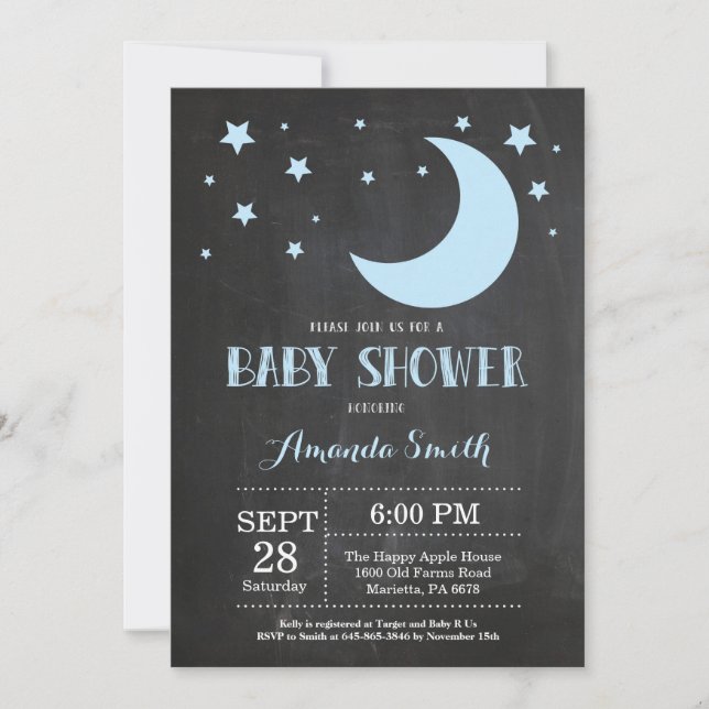 Over the Moon Boy Baby Shower Invitation Blue (Front)