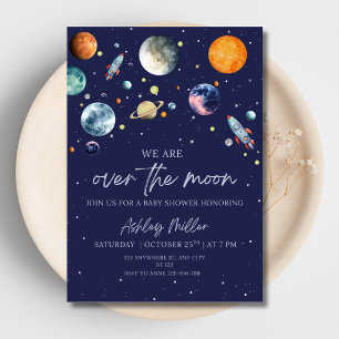 Over The Moon Boy Baby Shower Invite, Outer Space