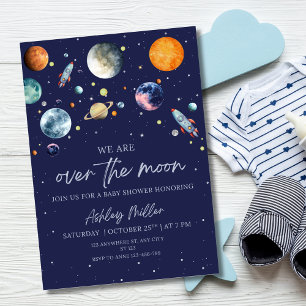 Over The Moon Boy Baby Shower Invite, Outer Space Invitation