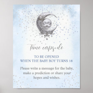 Over The Moon Boy Baby Shower Time Capsule Sign
