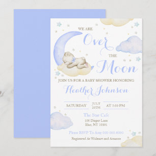 Over The Moon Boy Bear Baby Shower Invitation