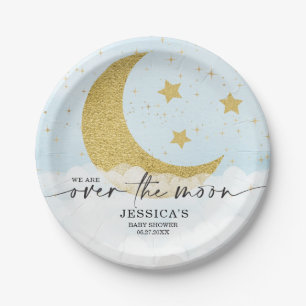 Over The Moon Boy Blue Baby Shower Paper Plates