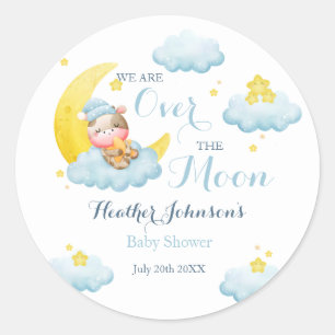 Over The Moon Boy Cow Baby Shower Classic Round Sticker