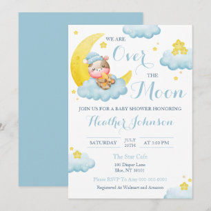 Over The Moon Boy Cow Baby Shower Invitation