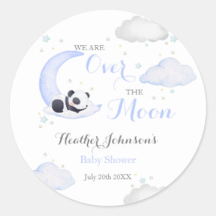 Over The Moon Boy Panda Bear Baby Shower Classic Round Sticker