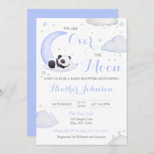 Over The Moon Boy Panda Bear Baby Shower Invitation