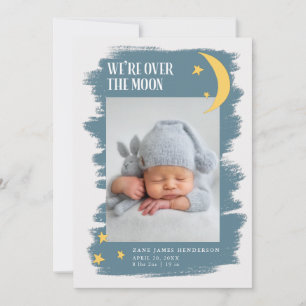 Over The Moon Boy Photo Birth Announcement