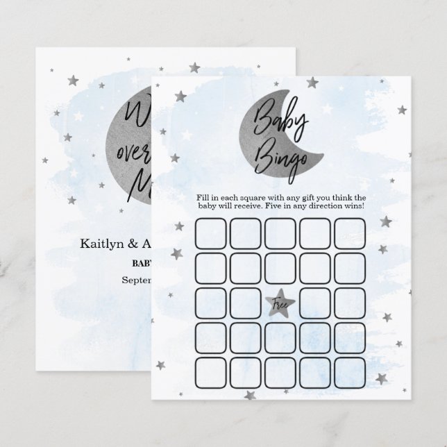 Over The Moon | Boys Baby Shower Bingo (Front/Back)