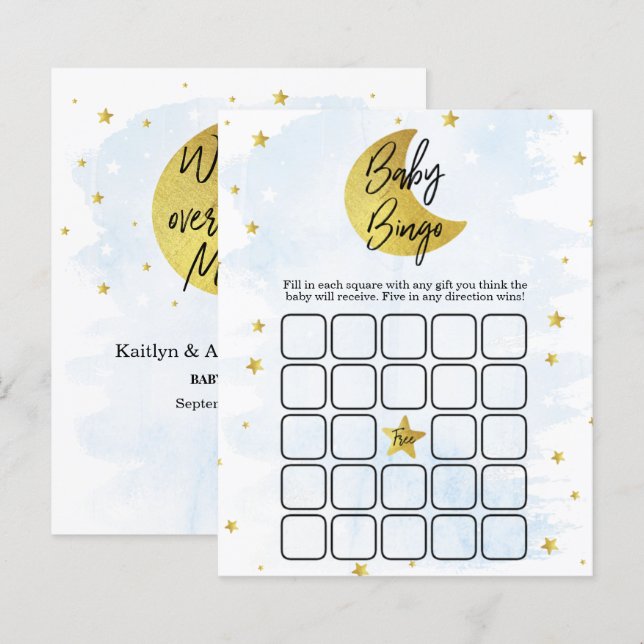 Over The Moon | Boys Baby Shower Bingo (Front/Back)