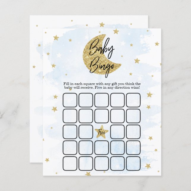 Over The Moon | Boys Baby Shower Bingo (Front/Back)