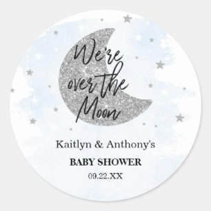 Over The Moon   Boys Baby Shower Classic Round Sticker