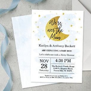 Over The Moon   Boys Baby Shower Invitation