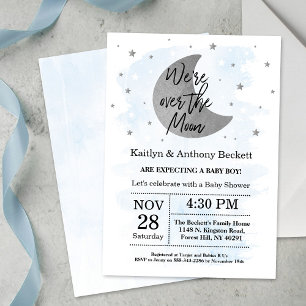 Over The Moon   Boys Baby Shower Invitation