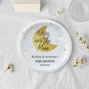 Over The Moon   Boys Baby Shower Paper Plate