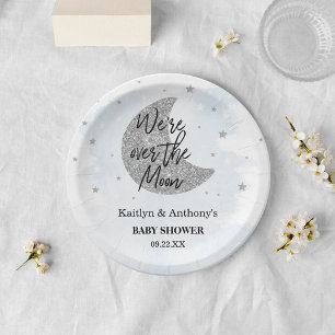 Over The Moon   Boys Baby Shower Paper Plate