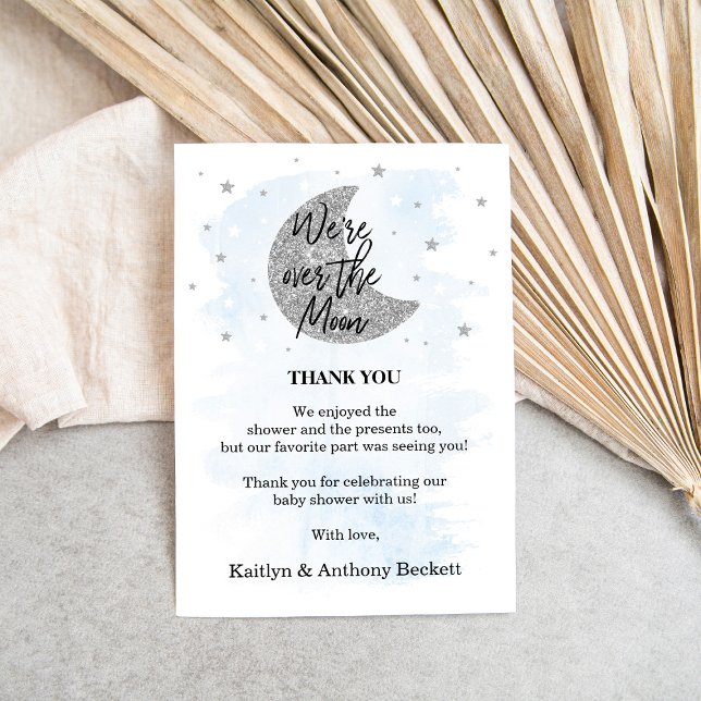 Over The Moon | Boys Baby Shower Thank You Card (Creator Uploaded)