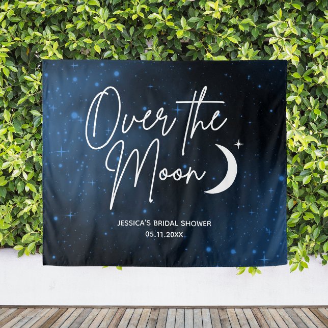 Over The Moon Bridal Shower Backdrop Personalised Tapestry (Bridal Shower Backdrop Name Date Over The Moon
)