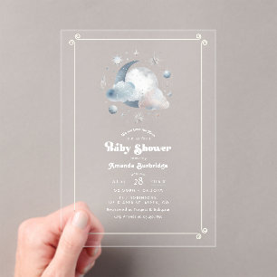 Over the Moon Celestial Baby Shower Acrylic Invitations