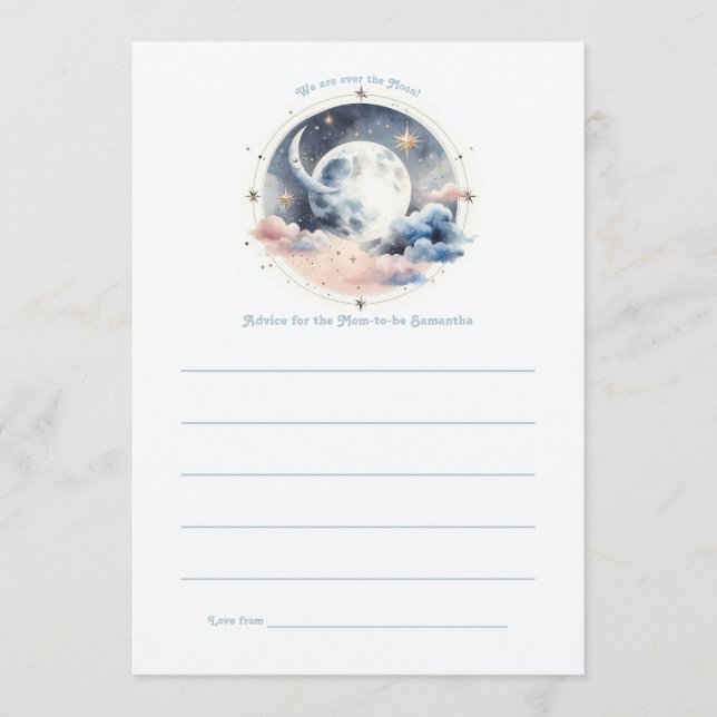 Over the Moon Celestial Baby Shower Advice Card (Front)