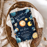 Over the Moon Celestial Baby Shower Navy Invitation<br><div class="desc">Blast off into celebration with our Space Outer Baby Shower Navy Invitation! Perfect for parents-to-be who are over the moon about their little one on the way, this celestial-themed invitation features a dreamy navy-blue background adorned with sparkling stars, planets, and a charming rocket ship design. Features: Elegant Design: A sophisticated...</div>